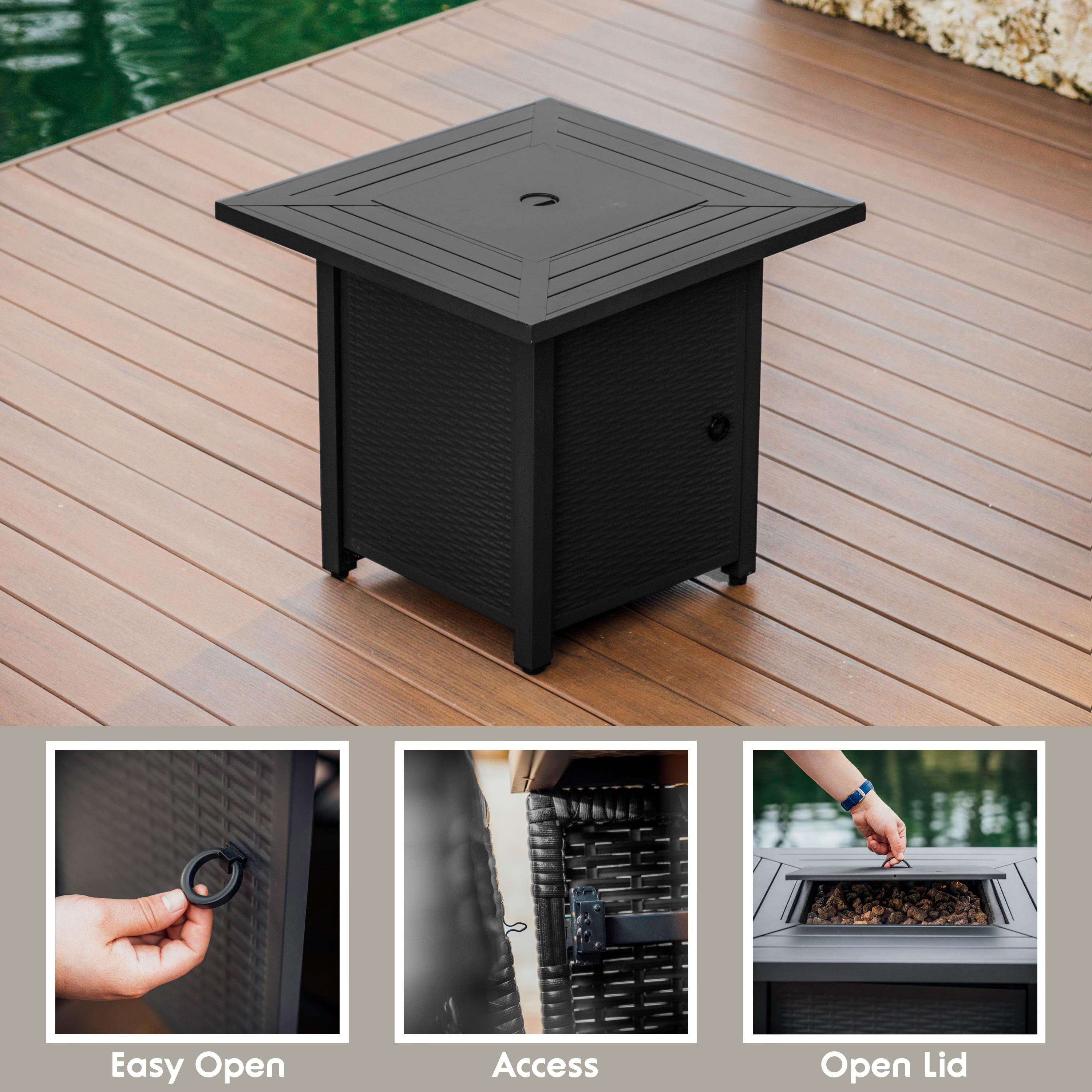 Phoneix 28” Propane Fire Pit Table for Outside with Lava Rocks, Weatherproof Protective Cover and Electronic Ignition, Gray