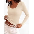 thumbnail image 3 of PRETTYGARDEN Women's Fall Lightweight Ribbed Knit Sweaters | Stretchy Cozy Knitwear,Scalloped Scoop Neck,Long Sleeve Shirts,Slim Fitted Pullover,Basic Layering Tops,Cute Casual Outfits, 3 of 9