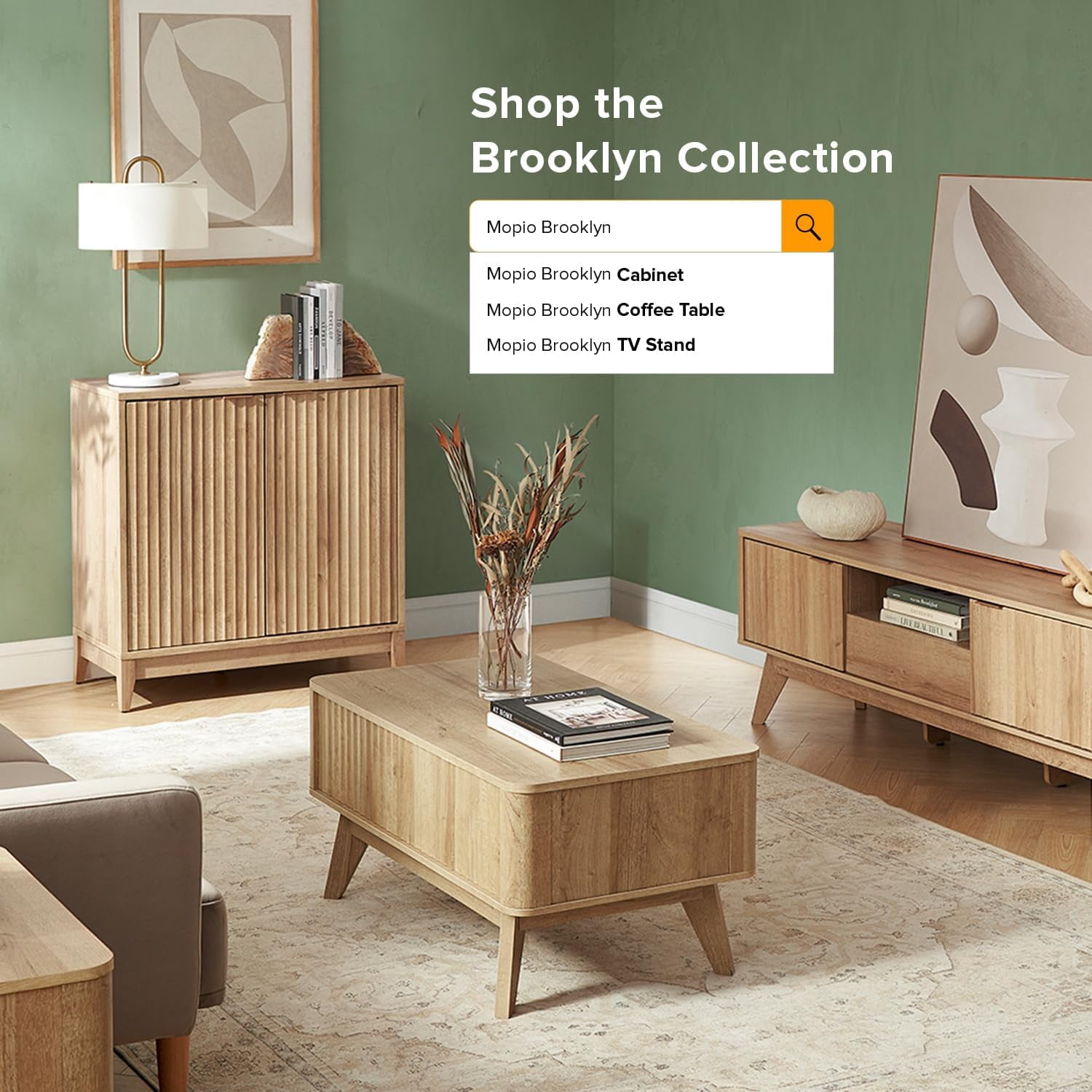 mopio Brooklyn Oak Storage Cabinet, Modern Farmhouse Entryway Accent Cabinet for Living Room