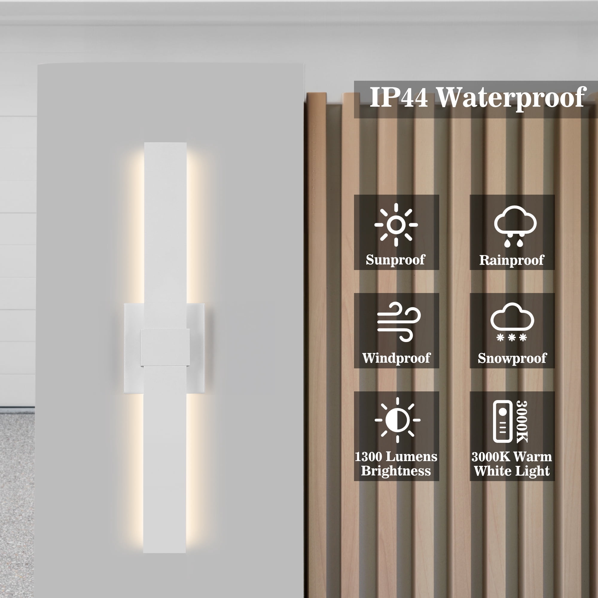 Outdoor LED Wall Light LED Linear Modern Porch & Patio Wall Sconce Black Exterior Lights Wall Light for Living Room Garage Bathroom(23.6H White)