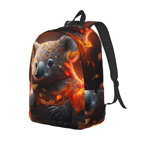 Disketp Cute Maple Leaf Koala print Canvas Backpack Lightweight Travel Daypack Student Rucksack Laptop Backpack-Small