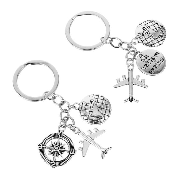 LEORX 2Pcs Keychain Portable Compass With World Map Design Zinc Alloy For Friendship present