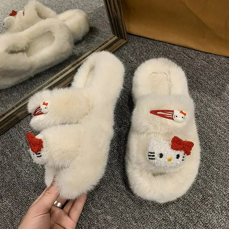 Hello Kitty Slippers Home Kawaii Sanrios Plush Slippers Y2k Shoes