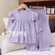 thumbnail image 5 of Conjuntos de ropa de casa para niños con cuello redondo y mangas voladoras, pijamas casuales y cómodos de color sólido, conjunto de dos piezas para niñas bebés, ropa con aire acondicionado, conjunto d, 5 of 5