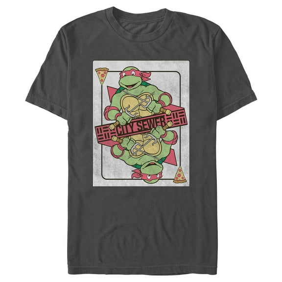 Men's Teenage Mutant Ninja Turtles City Sewer Raphael Playing Card  Graphic Tee Charcoal Small