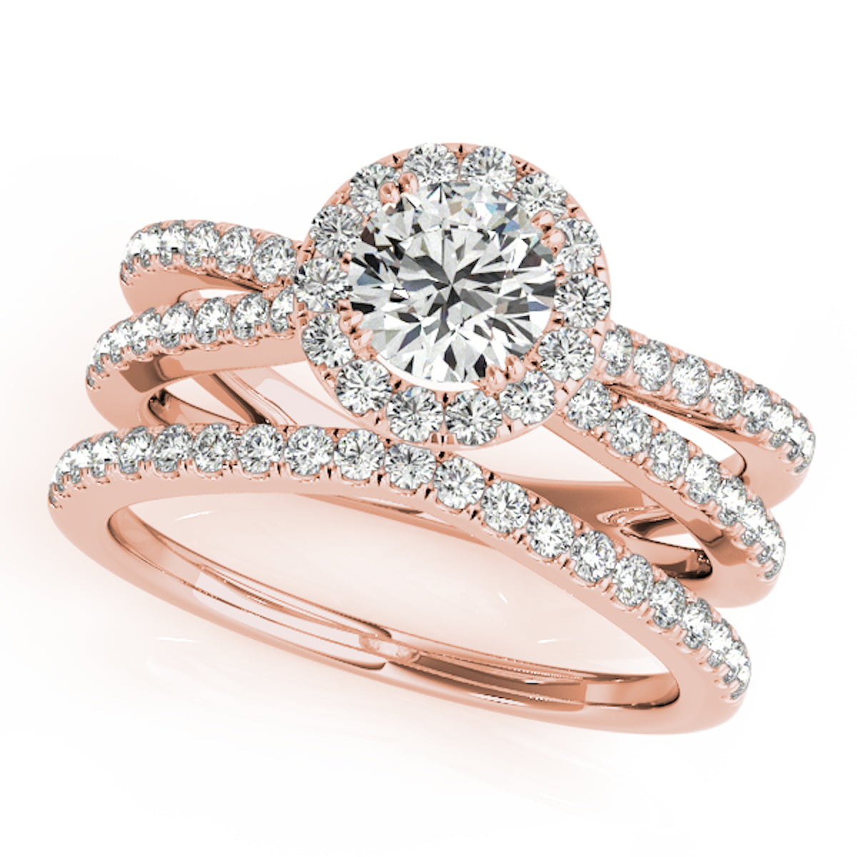 Aonejewelry - 1 Carat Halo Daimond Engagement Bridal Ring Set 14K Solid ...