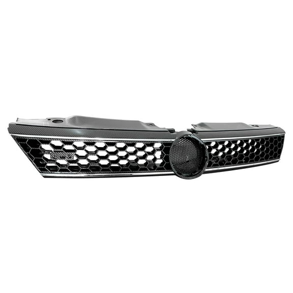 BST BSSP Front Upper Grille Grill Carbon Fiber Print Upper Hex Mesh Honeycomb Grill w/Chrome Trim for 2011 2012 2013 2014 Volkswagen VW Jetta, ABS Material