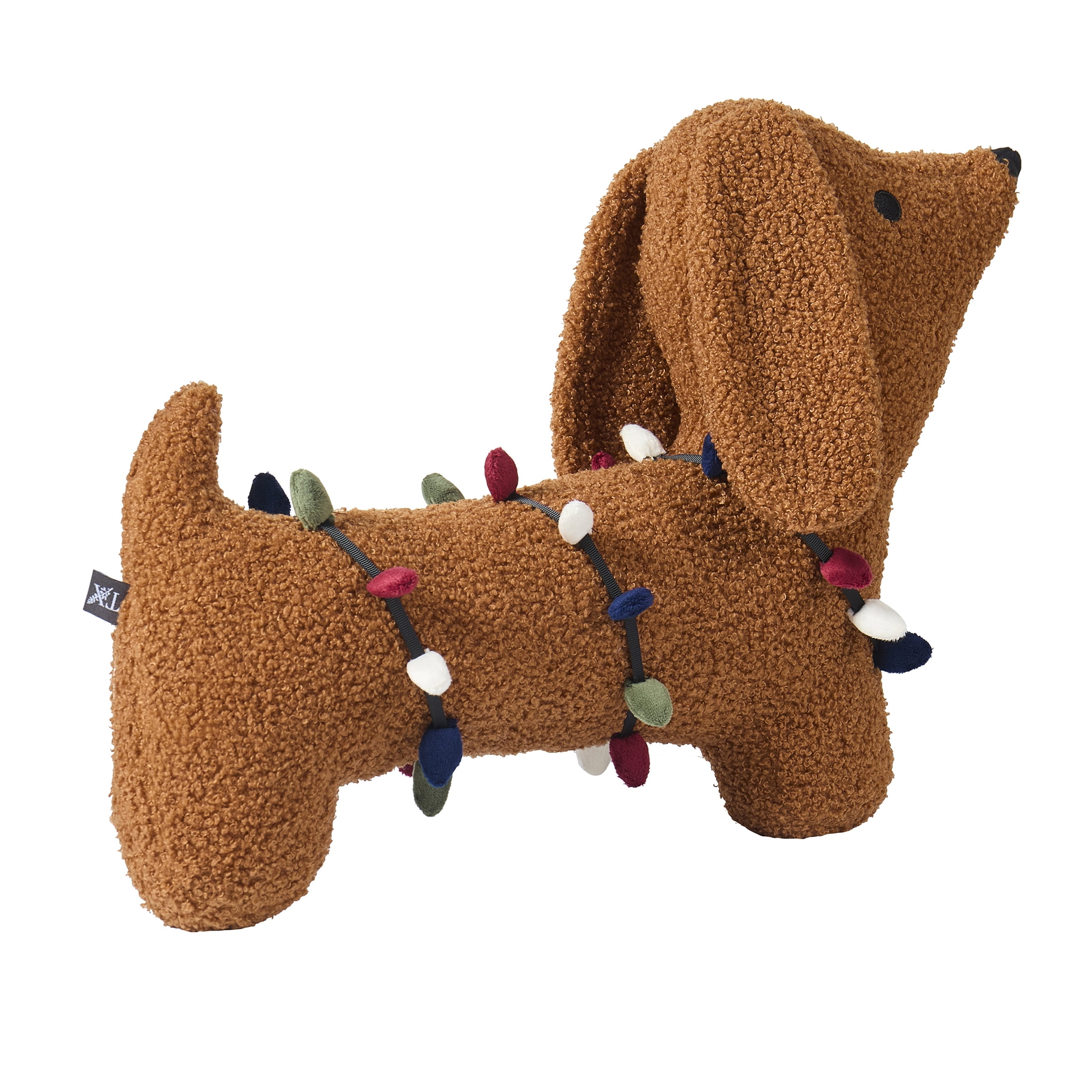 My Texas House 16" x 10" Brown Dachshund Christmas Lights Toy Pillow