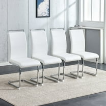 NYEESS Set of 4 White PU Dining Chairs, Chrome Base High Back Modern Chairs for Kitchen Room