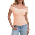 thumbnail image 3 of Galabris Women's Sexy Off Shoulder Tops Stretchy Skinny Fitted Basic Tee Ribbed Knit Casual Tank Tops, 3 of 7