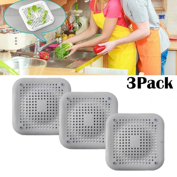 Shower/Bath Drain Cover,3-Pack Tub Square Drain Plug, Kitchen, Bathroom Grey