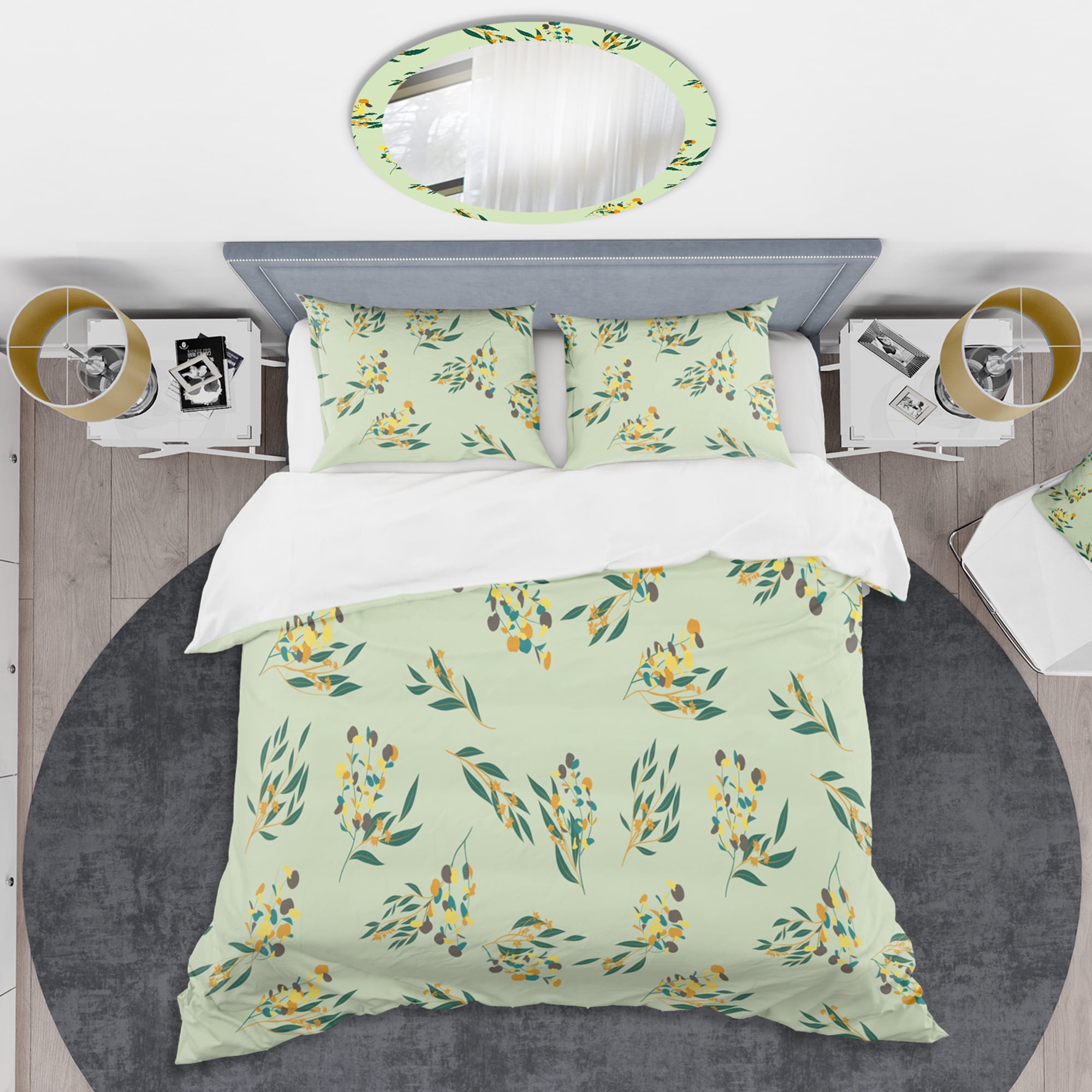 Designart 'Bright Eucalyptus Floral Pattern III' Mid-Century Modern Duvet Cover Set