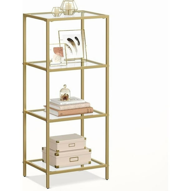 VASAGLE Estantería de Cristal de 6 Niveles, Librería, Expositor, Cristal Templado, Baño, Salón, Dormitorio, Oficina, Dorado