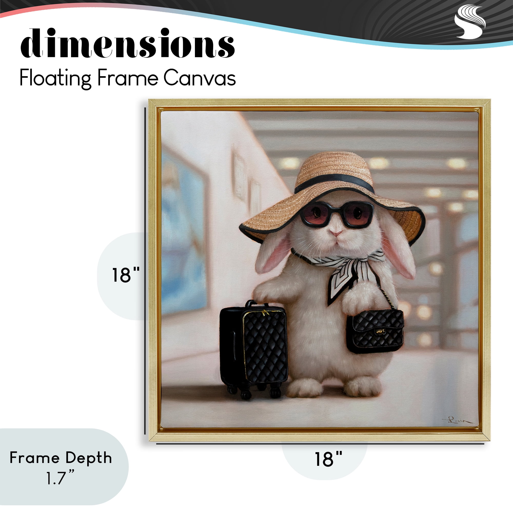 Stupell Industries Bun Voyage Traveling Rabbit Gold Framed Floater Canvas Wall Art, design by Lucia Heffernan