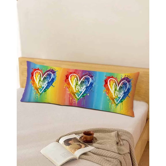 Colorful Love Heart Body Pillow Covers, Watercolor Striped Rainbow Soft Breathable Throw Pillow Cases with Invisible Zipper, Decorative Pillowcase Pillows Protectors for Sofa Bed Couchair 20"x54"