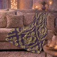 thumbnail image 6 of Gold Damask Medallions on Purple Field, Elegant Vintage Style for Pattern Lovers, Ornate Floral Scroll Pattern and Housewarming Gift, Cozy Flannel Blanket for Bedroom and Guest Room, Home Decor, 6 of 9
