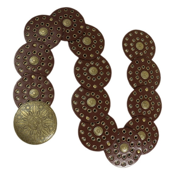WEUVEB Hollow Disc Belt Western Style Exaggerated Cowboy Wide Brown Metal Pu Waist Accentuation 1Pcs 45.3X3.6X0.4In