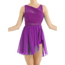 Miaeowve Women's Lyrical Dance Dress Ballerina Sleeveless Chiffon Asymmetric Skirted Leotard Performance Dancewear Purple XXL