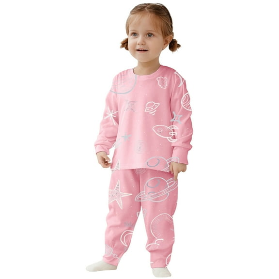Girls 2 Piece Pajama Set Cute Print Sleepwear Soft Long Sleeve Top And Pants Matching Nightwear Outfit For Toddlers Kids Children 2 To 10 Years Old