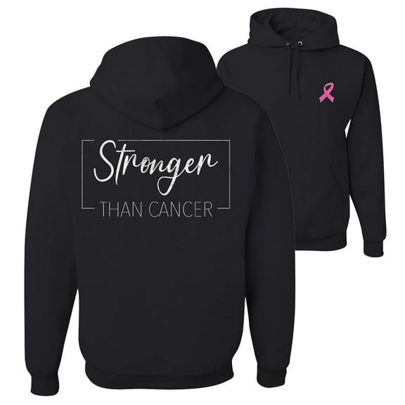 Wild Bobby Stronger Than Cancer Distressed Breast Cancer Awareness Front and Back Unisex Hoodie Sweatshirt, Black, Small