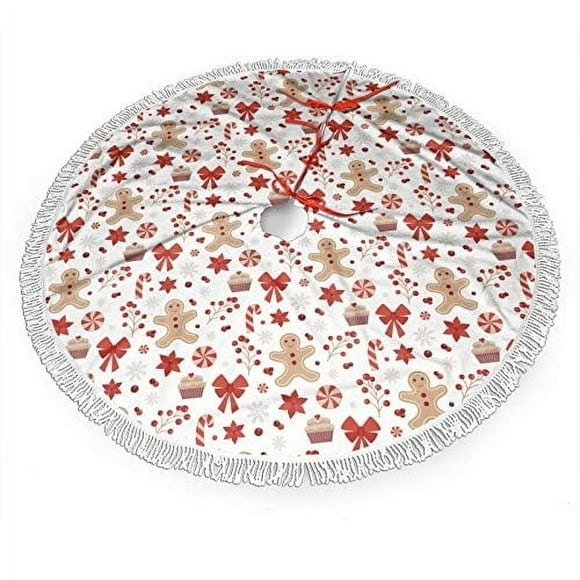 Falda de árbol de Navidad FREEHOTU Gingerbread Man Candy Design