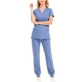 thumbnail image 6 of Xfvqtps Scrub Set for Women Solid Color V-Neck Stretch Scrub Top Elastic Waist Jogger Scrub Pants with Pocket Short Sleeve Working Nursing Uniforms Set Light Blue, 6 of 10