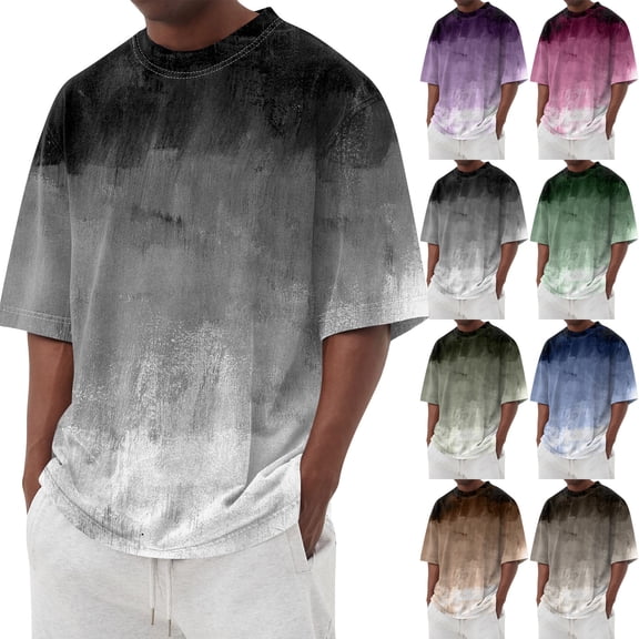 Men's Graphic Crewneck Tshirt Plus Size Short Sleeve Gradient Color Casual Big and Tall Tees Pink 4XL