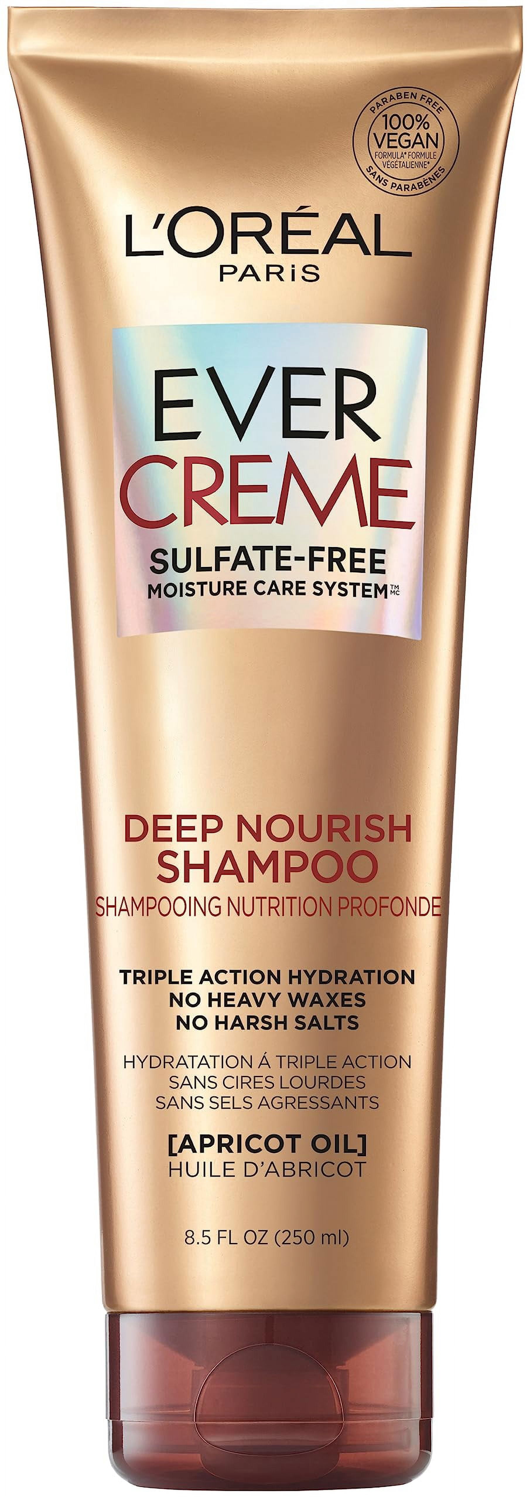 L'Oreal Paris Evercreme Sulfate Free Shampoo: Triple Action Moisture for Dry, Brittle, or Color Treated Hair - Infused with Nourishing Apricot Oil - 8.5 Fl. Oz (Pack of 1)