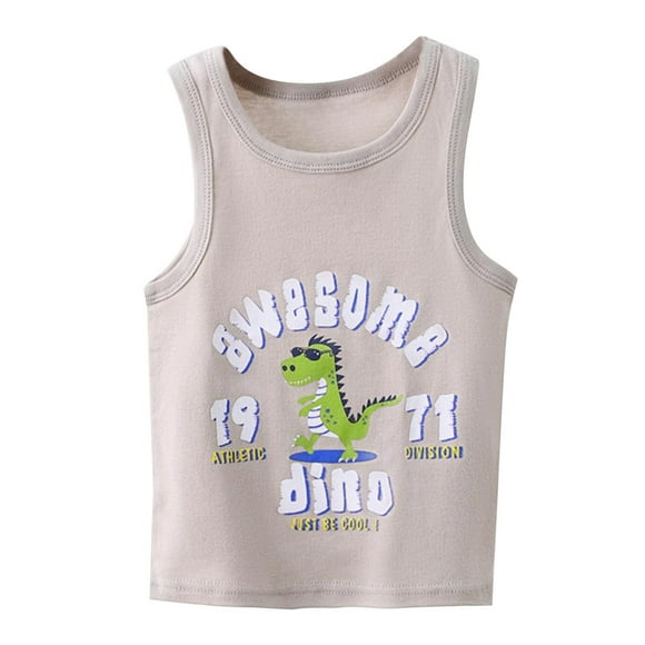 Zhuashum Kids Boys Clothes 6-7 Years Children'S Summer Thin Sleeveless Outdoor Wear Print Spring Autumn Basic Wear Shirt Vest Handsome Outfits Khaki