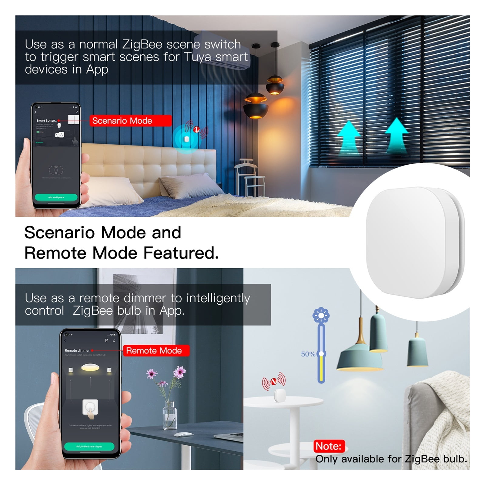 Tuya ZigBee Smart Key Switch Wireless Remote Control Key Controller Multi-scene Linkage Smart Switch Battery Powered Automation ,Trusted and Reliable