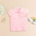 thumbnail image 2 of Toddler Girls Short Sleeve 𝐑uffle Piq𝘂e Pol𝗼 Button Closure Collared Shirts Kids Girls School 𝗨niform Tops Summer Cute Tees, 2 of 5