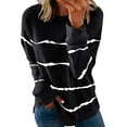 thumbnail image 2 of Follure Ladies summer short sleeve top Women's Casual Striped Sweatshirts Thermal Crewneck Long Sleeve T-Shirts Loose Black, 2 of 4