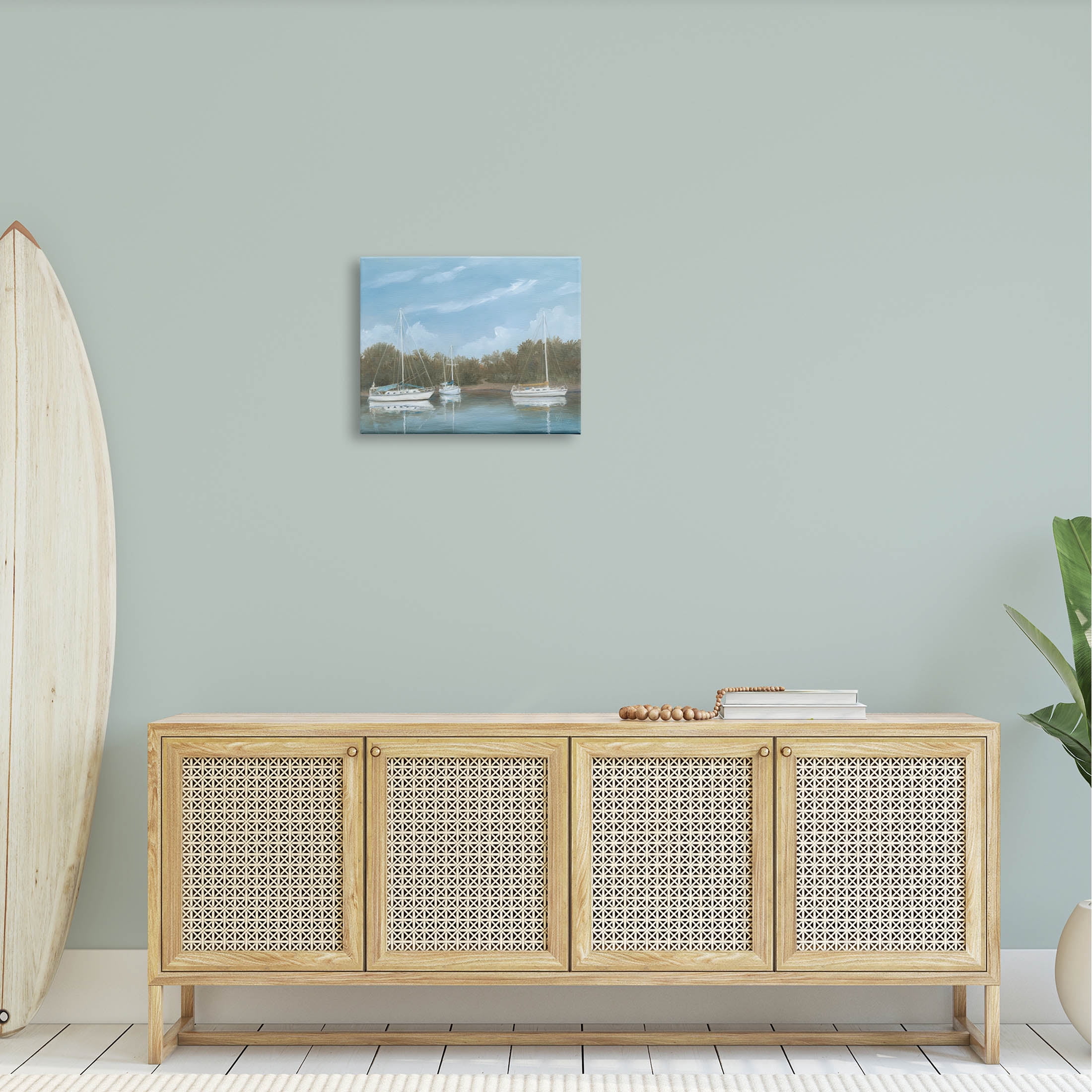 Drifting Boats Nautical Marina Landscape Painting Gallery Wrapped Canvas Print Wall Art