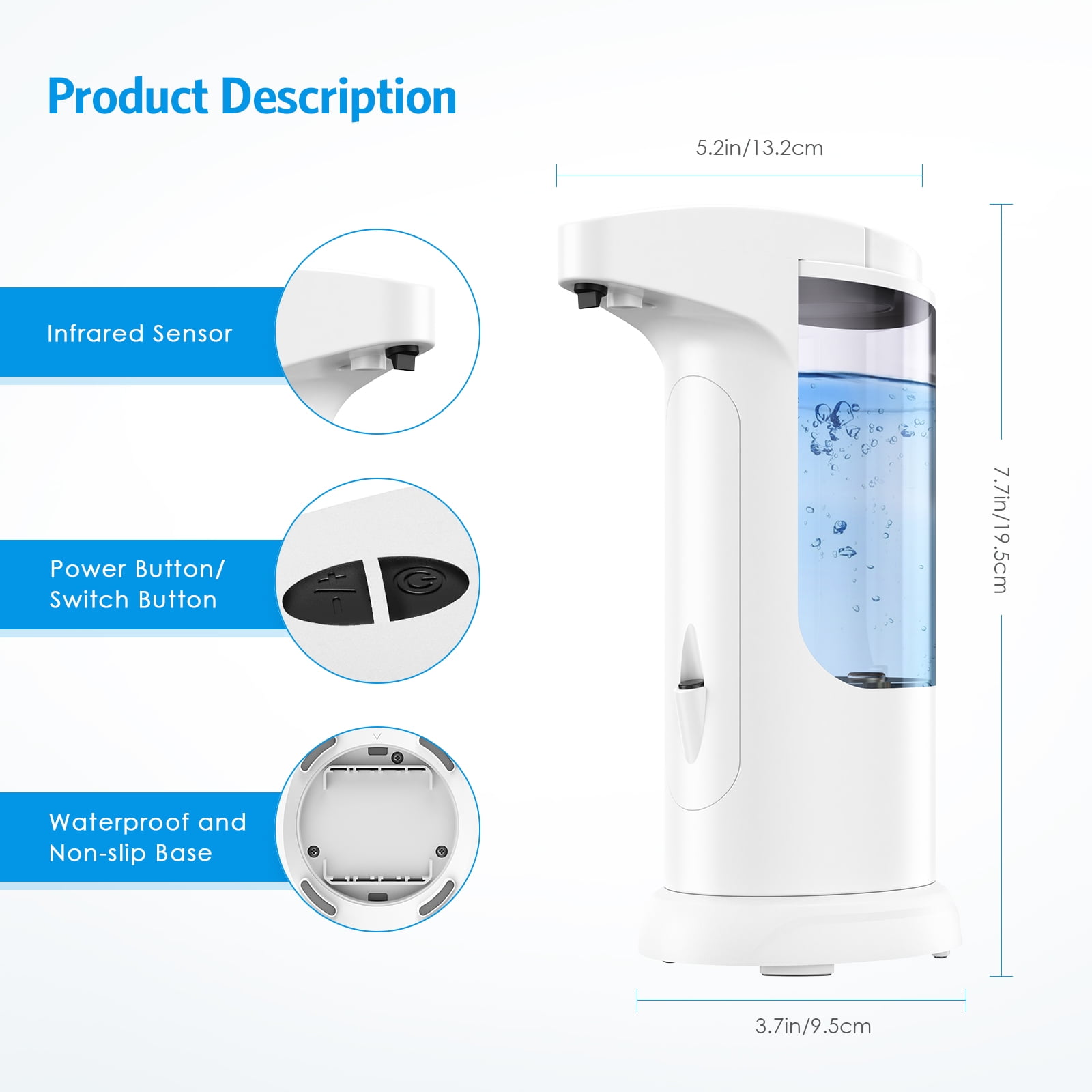 Soap Dispenser, AMIR Hand Soap Dispenser Waterproof Automatic Soap Dispenser for Kitchen Bathroom Facial Cleanser Washroom White