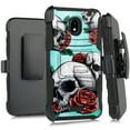 thumbnail image 1 of DALUX Hybrid Kickstand Holster Phone Case Compatible with Cricket Icon / Wiko Ride - Teal Skull Romance, 1 of 1