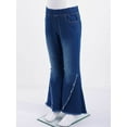 thumbnail image 3 of inhzoy Kid Girl‘s Denim Jeans Ribbed Bell Bottom Flare Pants 4-14 Dark Blue 10, 3 of 8