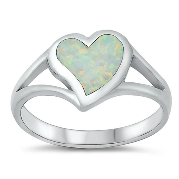 CHOOSE YOUR COLOR White Simulated Opal Love Heart Promise Ring .925 Sterling Silver Band CZ Female Size 6