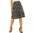 thumbnail image 5 of INSPIRE CHIC Women's Skirts Knee Length Elastic Waist A-Line Flowy Tiered Ruffle Floral Skirt XL Black, 5 of 7
