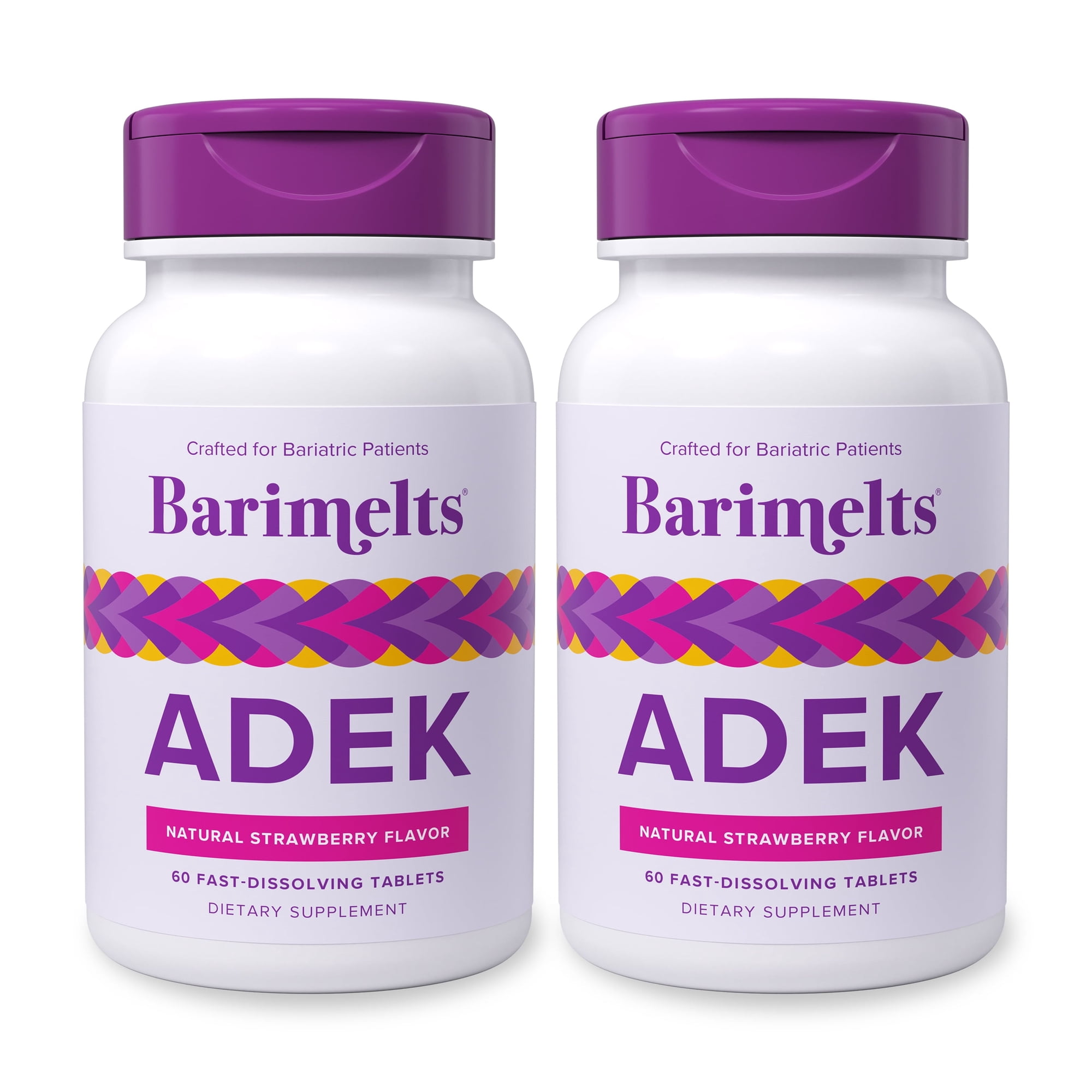(2 pack) Barimelts ADEK Post-Operation Bariatric Vitamins with Vitamin A D E and K - Natural Strawberry Flavor 60 Count