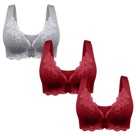 miqiqism 3 Pack Front Button Bras for Women Comfort No Underwire Bra Convenient Front Closure Light Breathable Everyday Sports Brassiere Multicolor#07 3X-Large