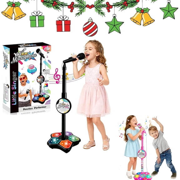 2026 New The All in One Microphone Toy, Star Microphone with Stand, Adjustable Height Karaoke Microphones with Music&Light, Gift for Christmas and Birthday (Black)