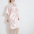 thumbnail image 3 of Defitshape Women's Satin Robe Short Sleeve Bathrobe Knee Length Lightweight Wedding Soft V Neck Bride Silky Sleepwear Pink Small, 3 of 4