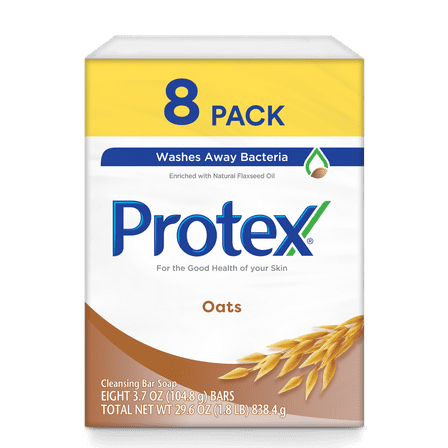 Protex Unisex Oats Bar Soap  for All Skin Types, 3.7 oz (8 Pack) - Ages 3 & up