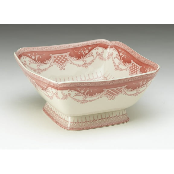 AA Importing AAI Square Porcelain Bowl, Dark Pink and Cream