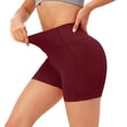 thumbnail image 4 of Dwellite High Waist Yoga Shorts for Women's Tummy Control Fitness Athletic Workout Running Shorts with Deep Pockets Wine S, 4 of 5