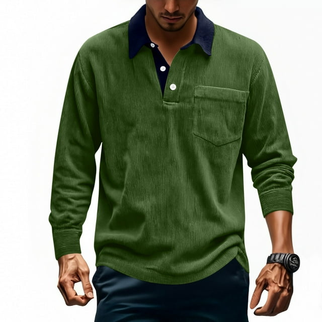 pstuiky manga larga de hombre, Camisa informal de manga larga con botones y bolsillo de pana de color liso para hombre Tops de talla grande para hombre s