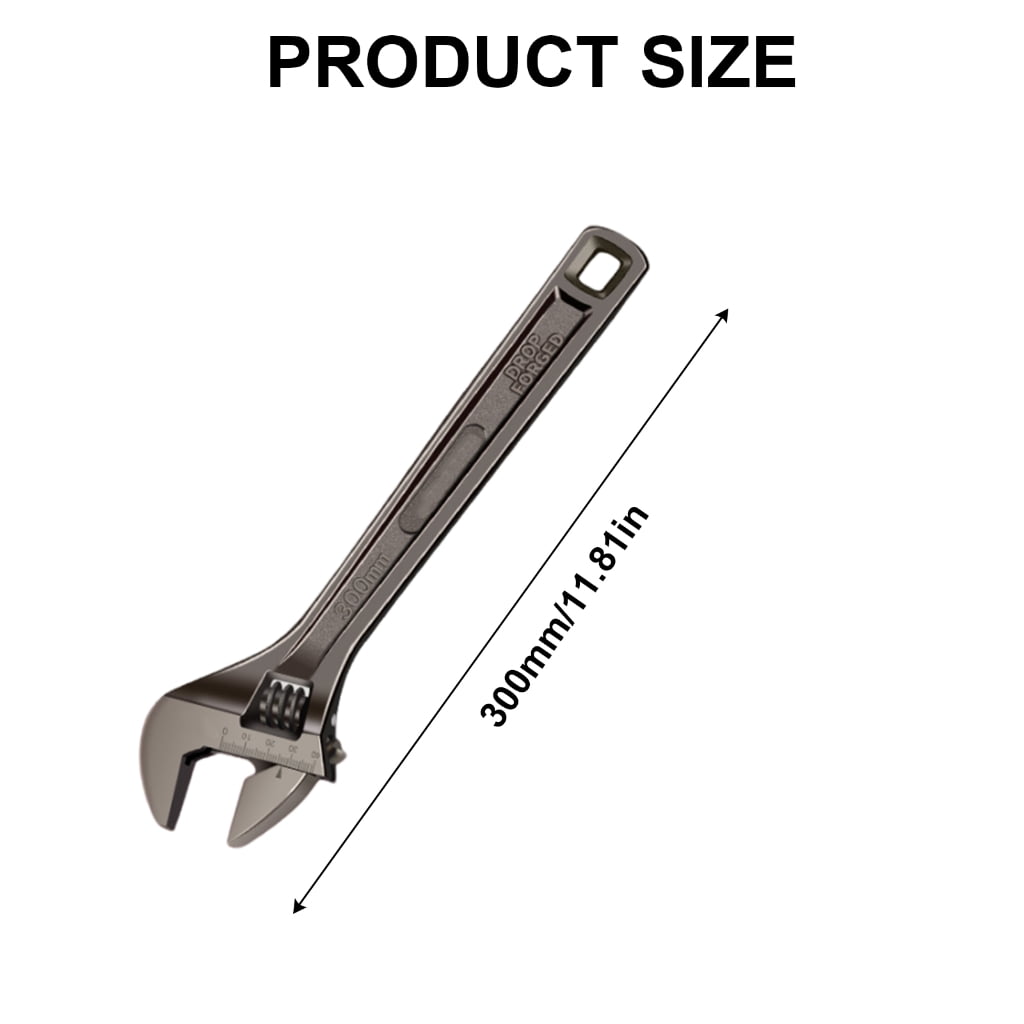 8-18inch Adjustable Wrench Wide Jaw Opening Jaw Designs Grips Measurement Scales Engraved on the Tool