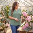 thumbnail image 2 of Agnes Orinda Women's Plus Size Tops Hollow Casual V Neck Short Sleeves Summer Blouse Shirts 6X Green, 2 of 8