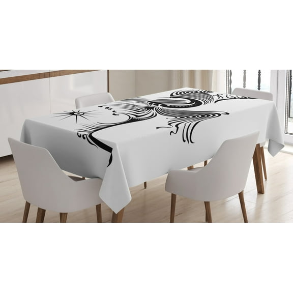 Ambesonne Feather Tablecloth Rectangular Table Cover, Abstract Phoenix Design, 52"x70", Black and White