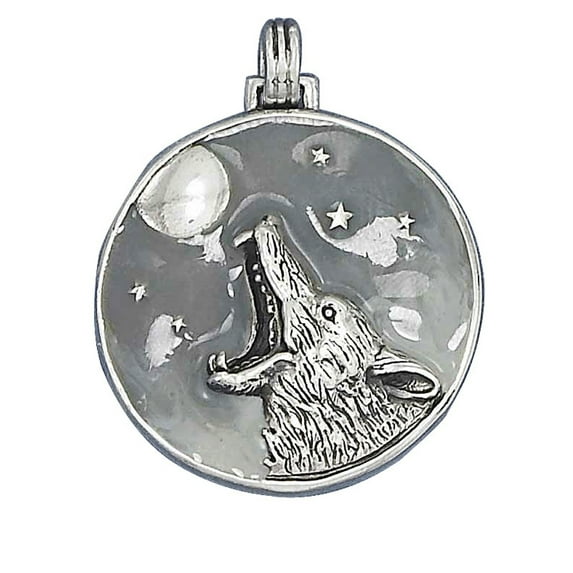 Sterling Silver 16" .8mm Box Chain Coyote Wolf Howling At The Full Moon Pendant Necklace
